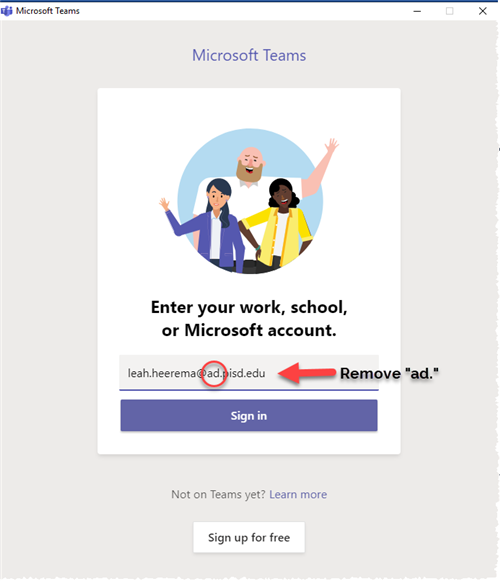 teams login, remove ad. from your email 